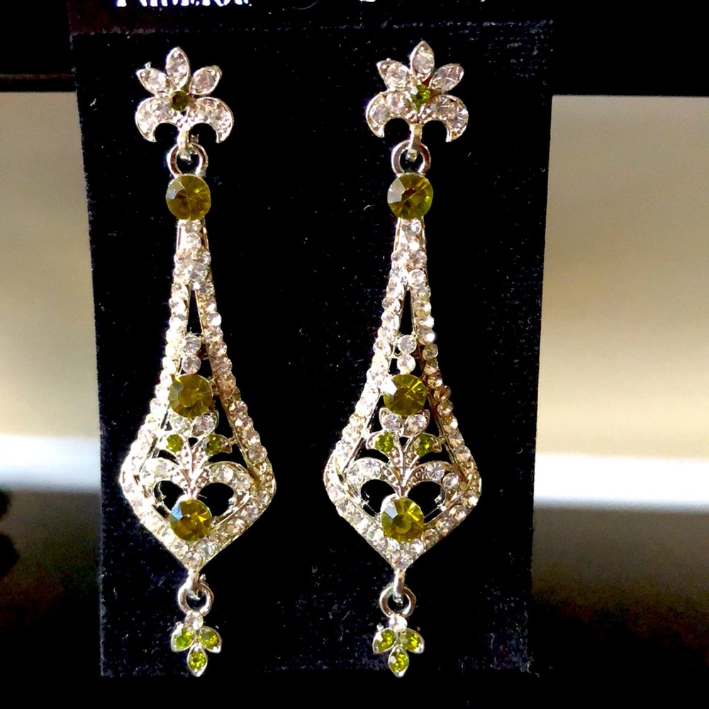 Fancy Long light green sterling silver earrings